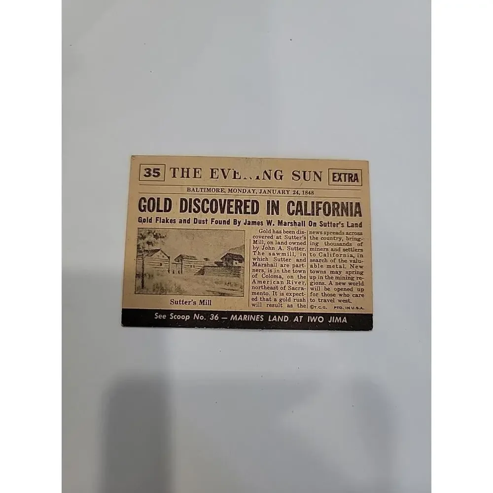 VTG 1954 Topps Scoops #35 Gold Discovered Card Rush Nevada California - Picture 2 of 8
